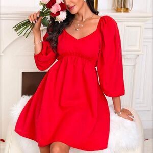 SHEIN LUNE Women's Lantern Sleeve Waist-Cinching Dress